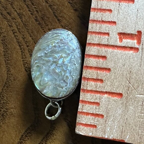 VTG Pendant Charm 1" Natural Abalone Shell Cab Oval 925 Sterling Silver 3.3g - Picture 5 of 5